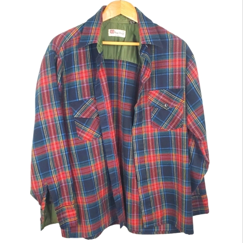 Vntg Royal Knight Red and Blue Plaid Flannel Shirt. LG